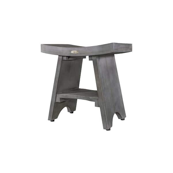 Concave Seat Coastal Bathroom Stool Gray Slatted Shelf