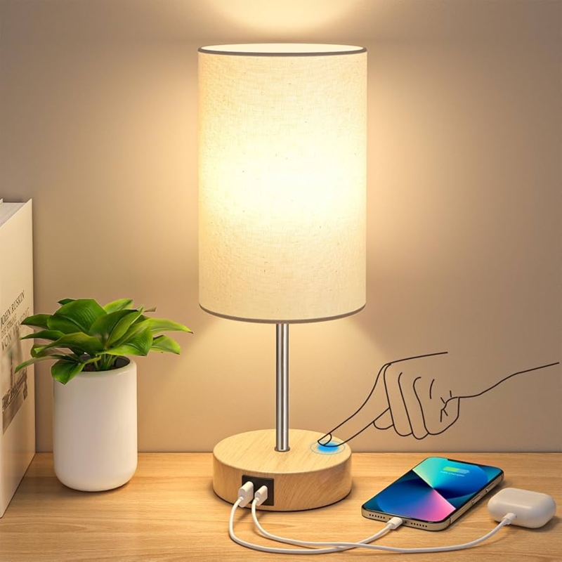 Contemporary Bedside Lamp Rectangular Silver Base Dual USB Ports
