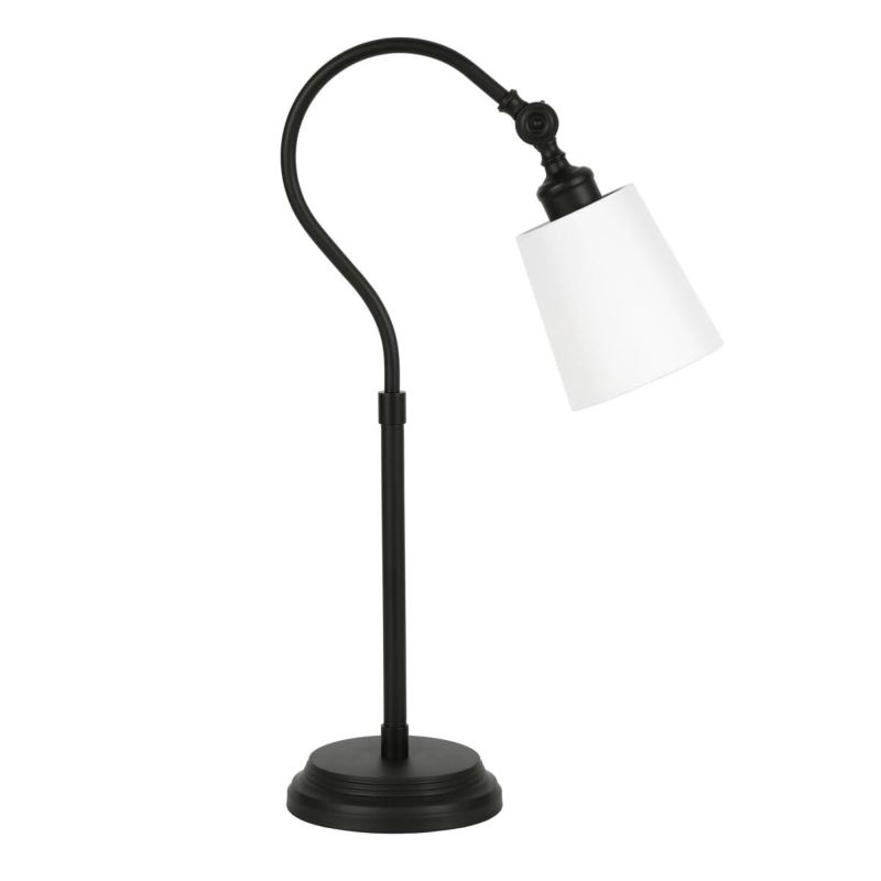 Contemporary Desk Lamp, Suspended White Drum Shade, Minimalist Design
