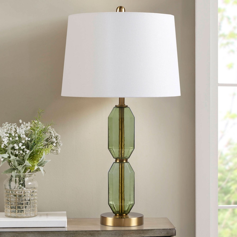 Contemporary Faceted Glass Table Lamp Sage Green Accent