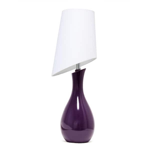 Contemporary Purple Table Lamp, Slanted White Fabric Shade