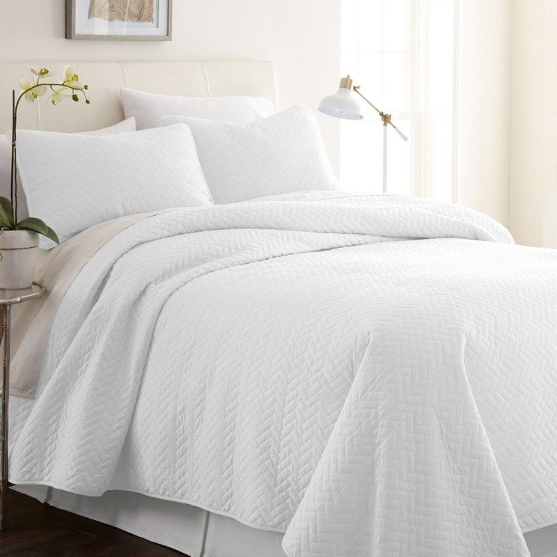 Contemporary Quilt: Pale Blue with Quilted Herringbone Texture