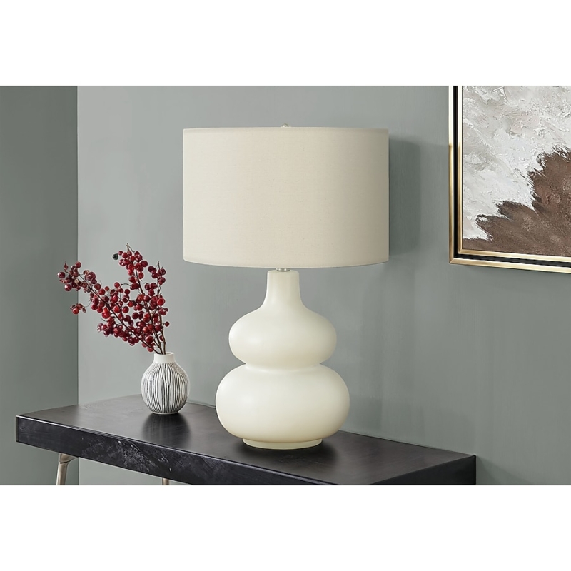 Contemporary Table Lamp: Sculptural Ceramic Base, Ivory Drum Shade