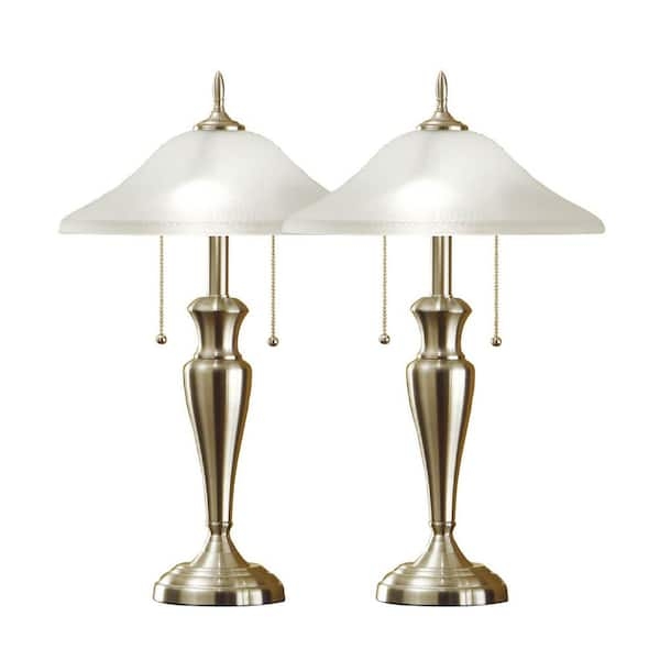 Contemporary Table Lamp Set Brushed Steel Hammered Glass Shades