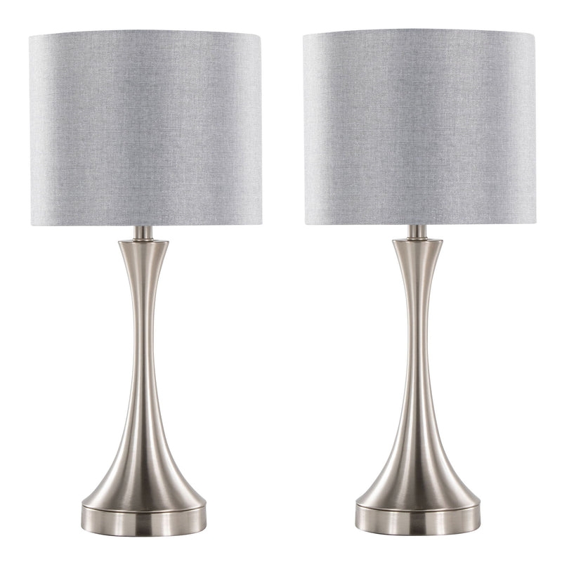 Contemporary Table Lamps with Brushed Metal Base and USB Port Set.