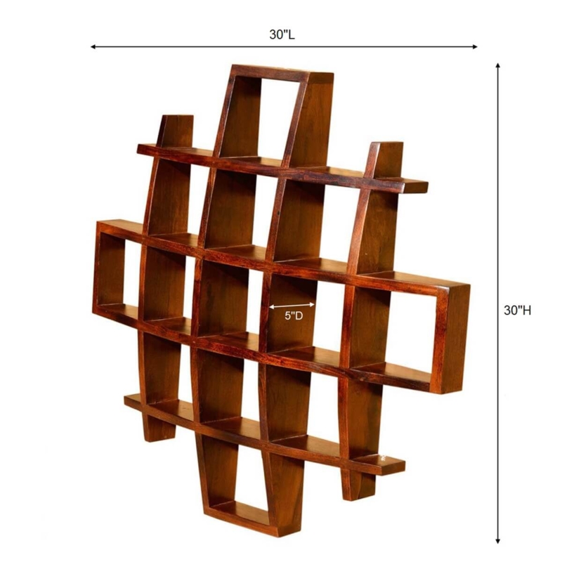 Contemporary Wall Shelf: Interlocking Geometric Shadow Boxes in Wood Tone