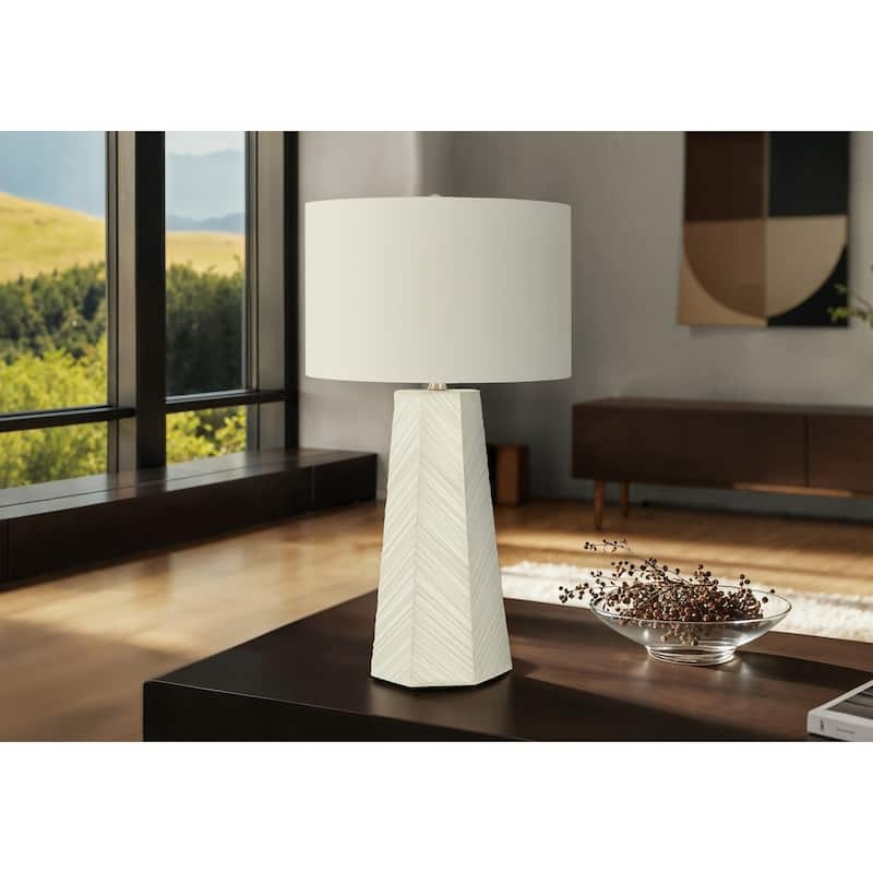 Contemporary White Ceramic Table Lamp Ribbed Textured Base