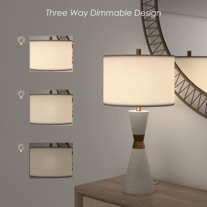 Contemporary White Table Lamp Set with Resin and Metal Hourglass Base