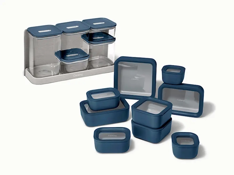 Cookware Set Navy Blue Ceramic with Magnetic Pan Organizers