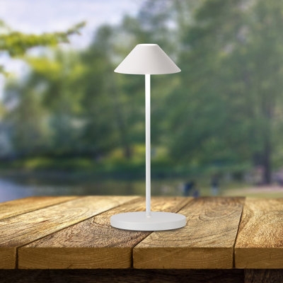 Cordless Outdoor Table Lamp Matte Black Metal Cone Shade