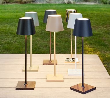 Cordless Table Lamp Matte White Truncated Conical Shade Slim Stem