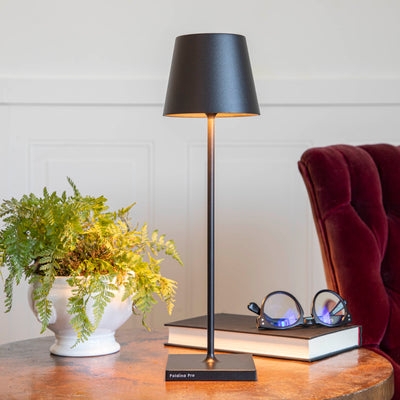 Cordless Table Lamp Micro Size Matte Black Trumpet Shade Dining