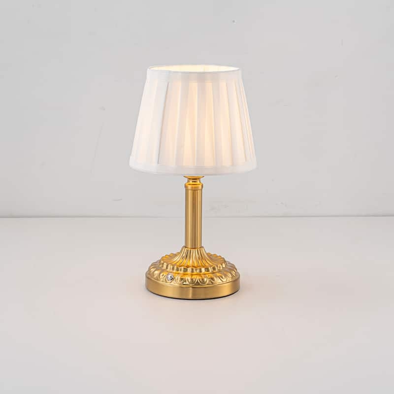 Cordless Table Lamp Ribbed Shade Metallic Base Warm Light