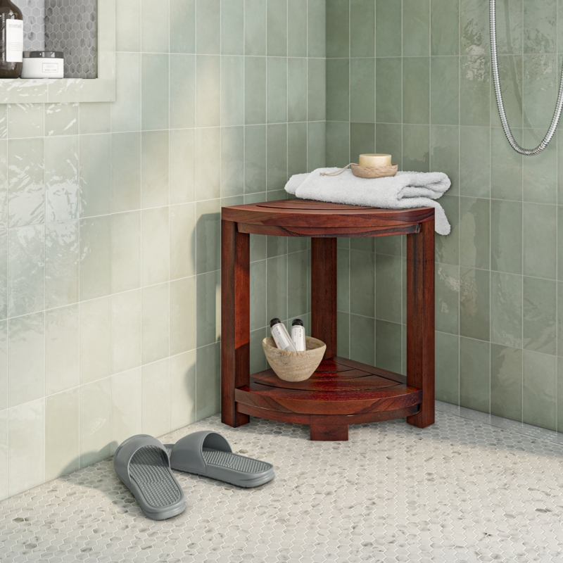 Corner Bench Triangular Corner Fit Slatted Seat Minimalist Wood