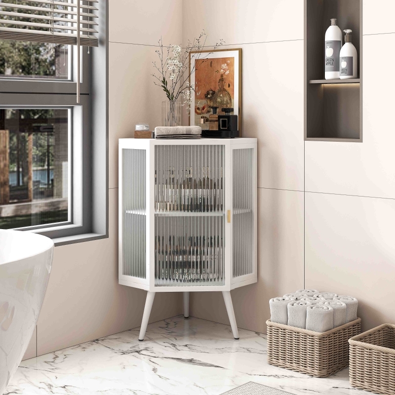 Corner Cabinet with Glass and Solid Door Combination