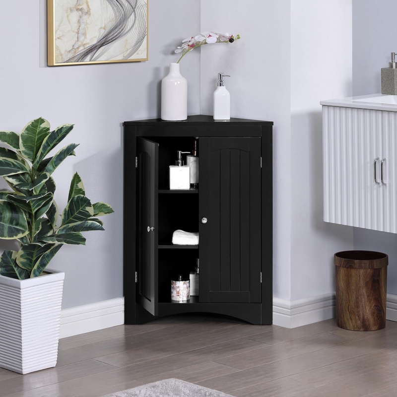 Corner Cabinet with Louvered Door and Pedestal Base