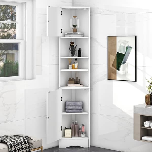 Corner Cabinet with Shaker Panel Door and Open Shelving