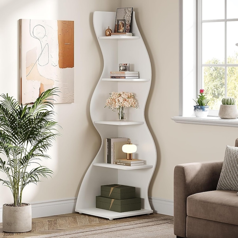 Corner Etagere Five Tiers Seaweed Shape Curved Silhouette Display
