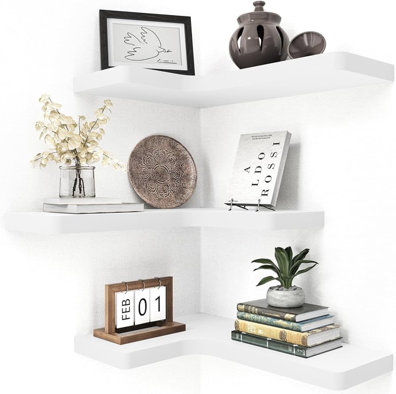 Corner Floating Shelves L-Shaped White Matte Finish Set