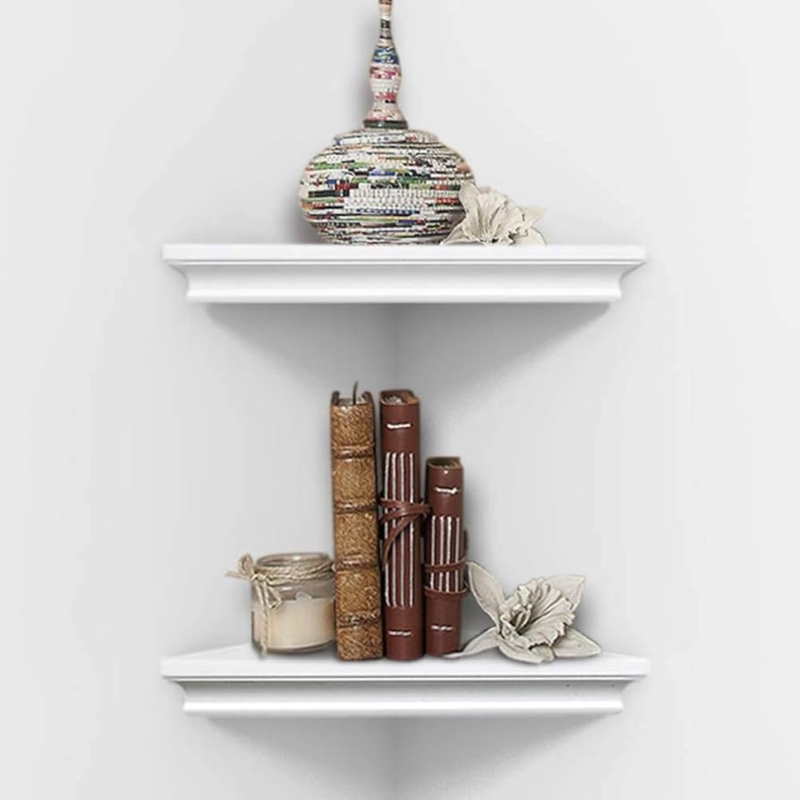 Corner Shelf Floating Design Rounded Edge Set of Two Small Space