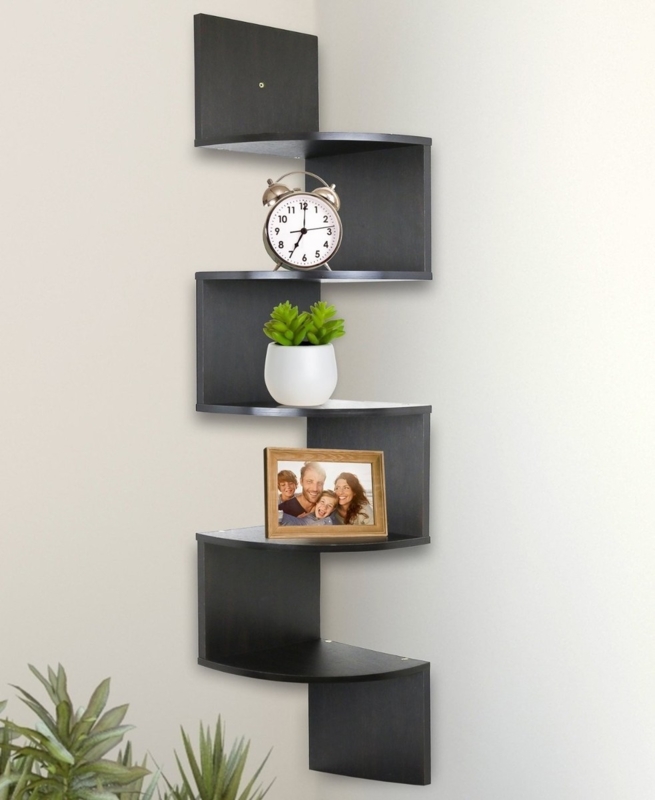 Corner Shelf Zigzag Design Five Tier Espresso Modern Storage Solution