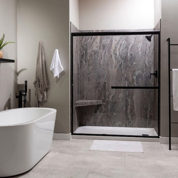 Corner Shower Bench Marble Pattern Floating Design Triangular Stone Like
