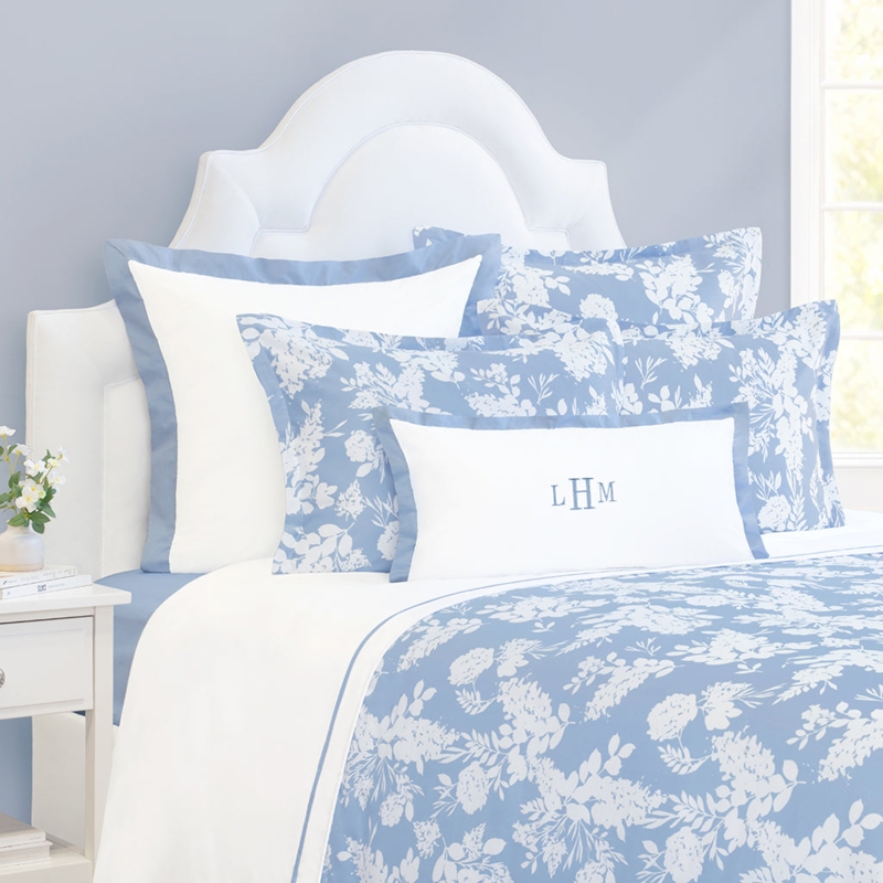 Cornflower Blue Duvet Cover, Wingback Headboard Styling, Layered Bedding.