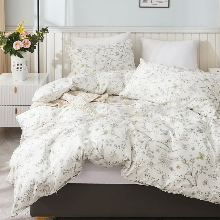 Cottagecore Bedding Set Reversible Sage Floral Print Farmhouse Style
