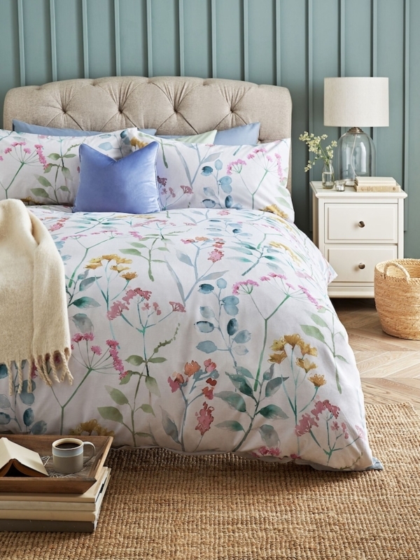 Cotton Duvet Cover Set, Large-Scale Pastel Watercolour Floral Print
