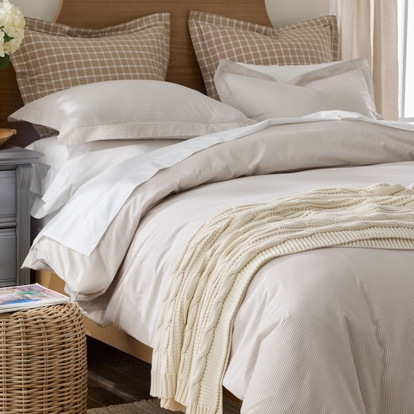 Cotton Percale Pillowcase Tan and White Stripe Yarn Dyed Fabric