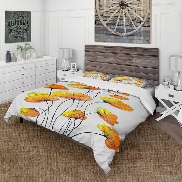 Country Duvet Cover Set Yellow Flowers Floral Print Traditional