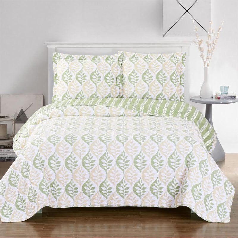 Coverlet Set Sage Green Vine Floral Scalloped Cottage Botanical