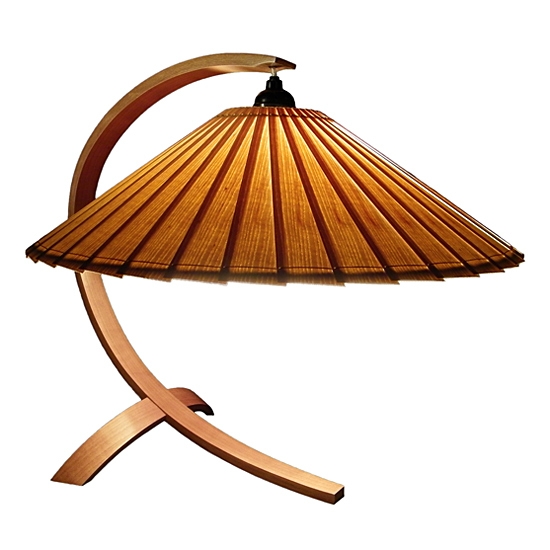Craftsman Table Lamp, Cherry Wood Tone, Warm Mica-Like Shade
