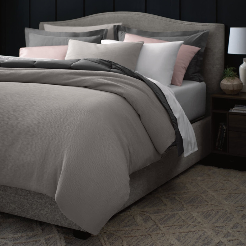 Cream Duvet Cover Set, Horizontal Rippled Contemporary Bedding
