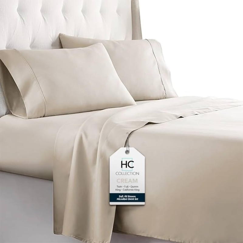 Cream Hotel Style Bedding Set | Soft Microfiber King Bed Sheets