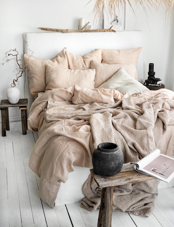 Cream Linen Duvet Cover Set with Breathable Matte Finish