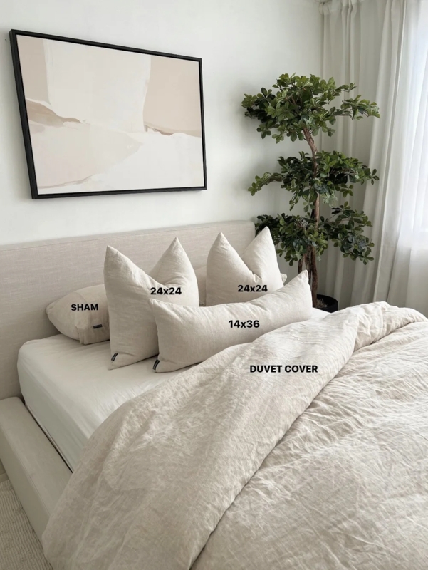 Cream Linen-Like Duvet Cover Set Textured Charcoal Contrast Arrangement