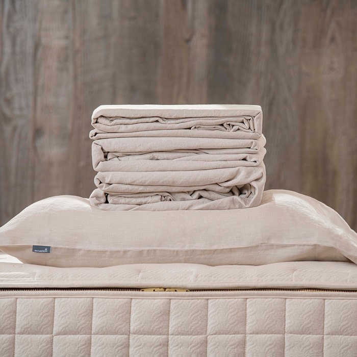 Cream Organic Linen Sheet Set with Natural Slub Texture