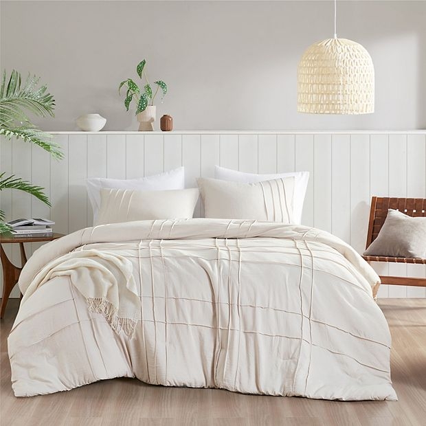 Cream Pleated Comforter Set Washed Fabric Look Neutral Bedroom Ideas