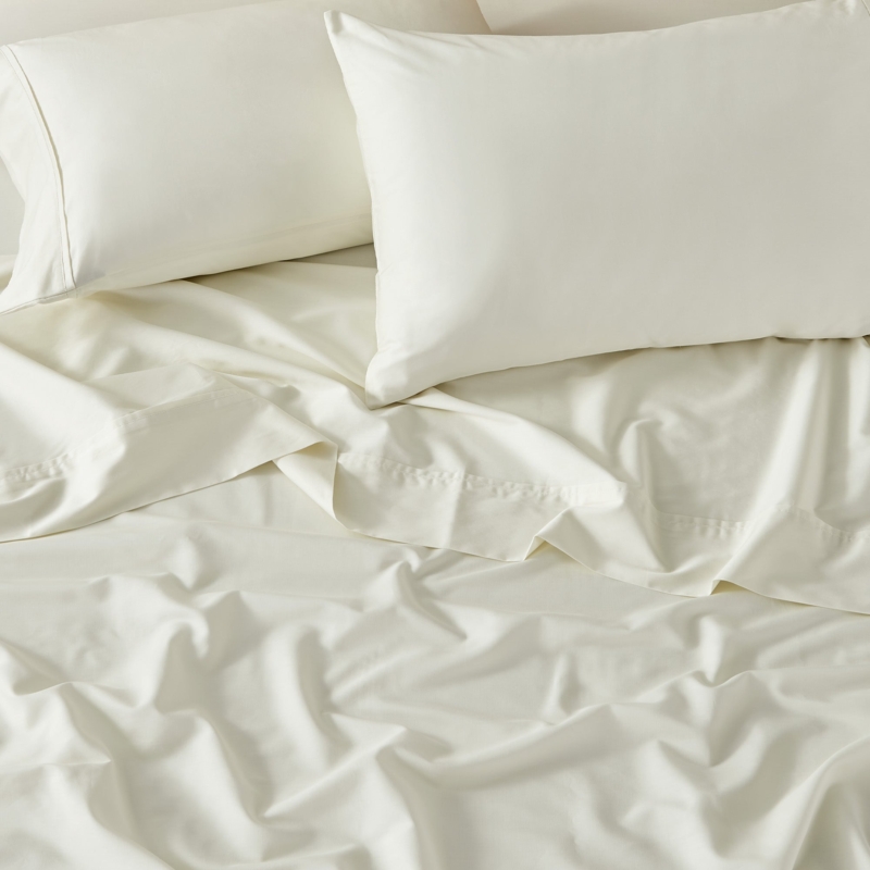 Cream Sateen Twin XL Sheet Set with Simple Stitched Hem Detail