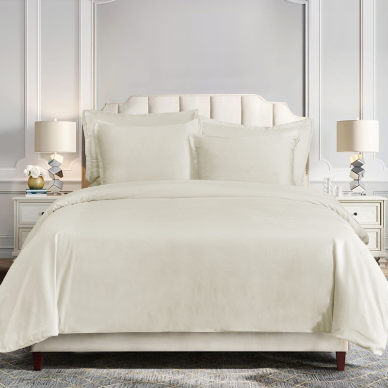 Cream Velvet Duvet Cover Set Flanged Edges Modern Rustic Bedroom