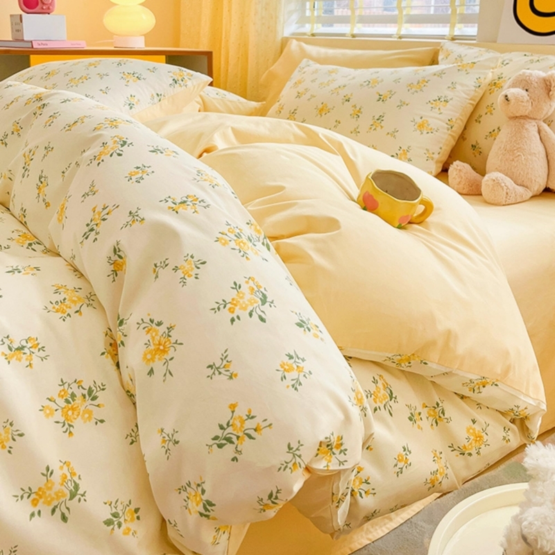 Cream Yellow Cotton Duvet Set Japandi Style Cozy Bedroom Bedding