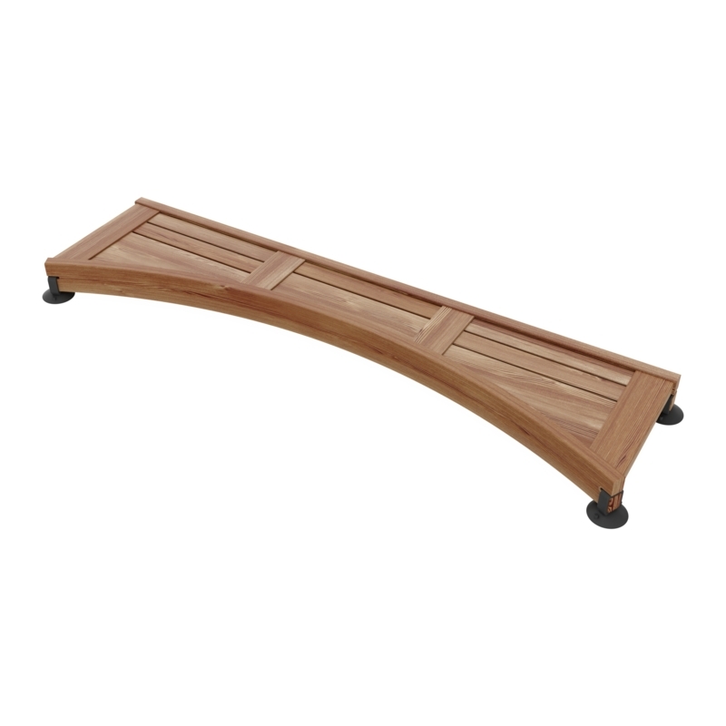 Crescent Shaped Teak Shower Stool Slatted Wood Seat