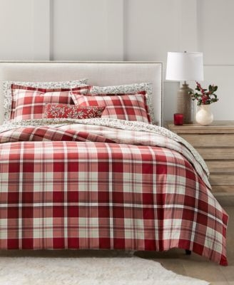 Crimson Plaid Flannel Duvet Cover Set, Traditional Style