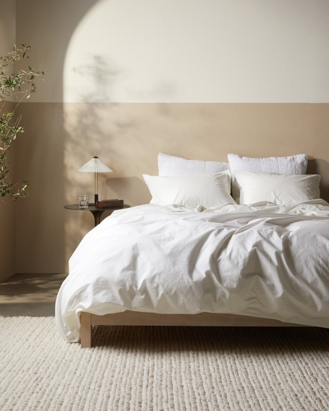 Crisp Percale Duvet Cover Set Cream Cotton for Minimalist Bedroom