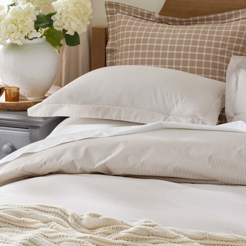 Crisp Percale Pillowcase Set Yarn-Dyed Tan Stripes