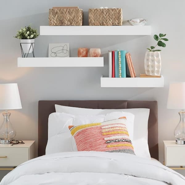 Crisp White Floating Shelves Matte Finish Hidden Brackets Modern Decor