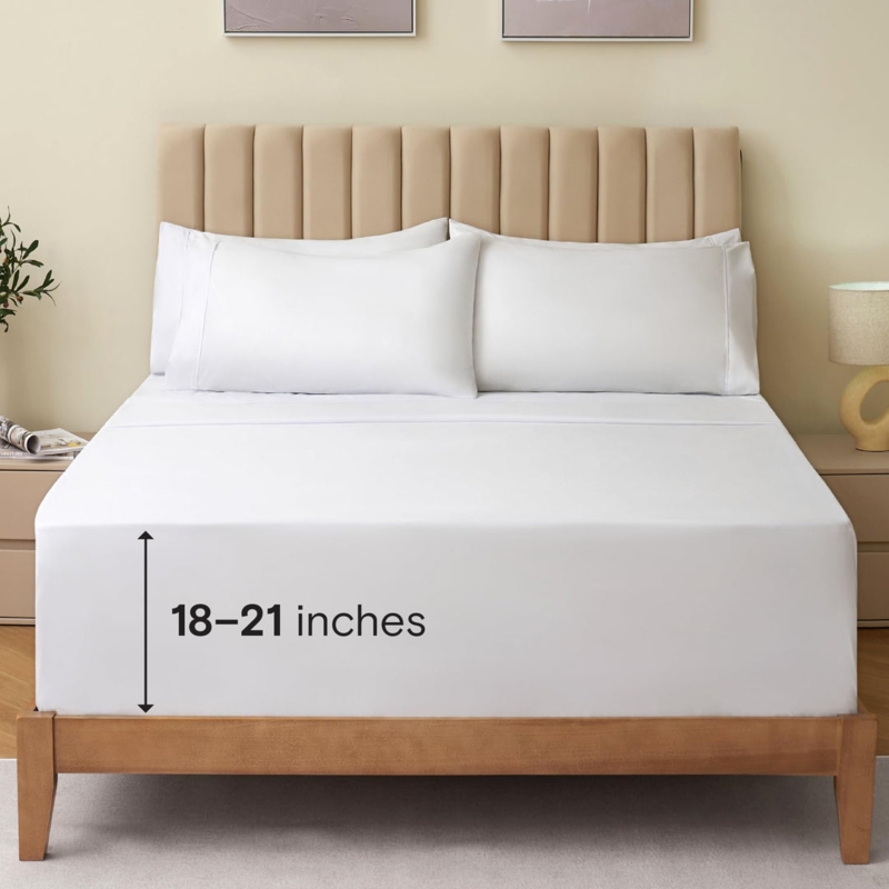 Crisp White Sheet Set Deep Pockets Hotel Style Six Piece