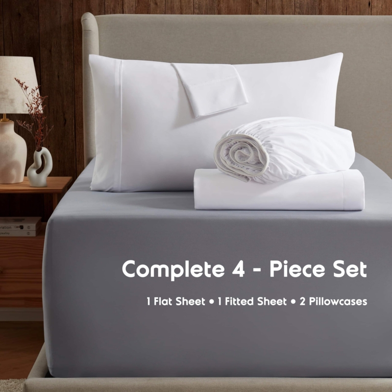 Crisp White Sheet Set | Neatly Folded Soft Microfiber Bedding Linens