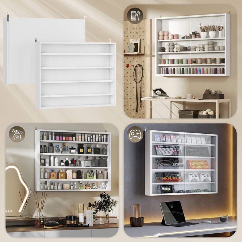 Curio Cabinet Sliding Glass Doors Wood Toned Five Tier Storage